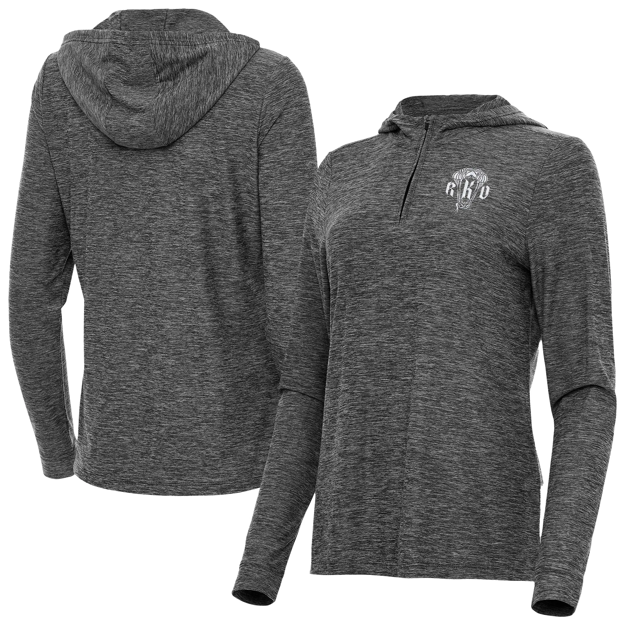 Women's Antigua Heather Black Randy Orton Daybreak Quarter-Zip Hoodie sold by WWE