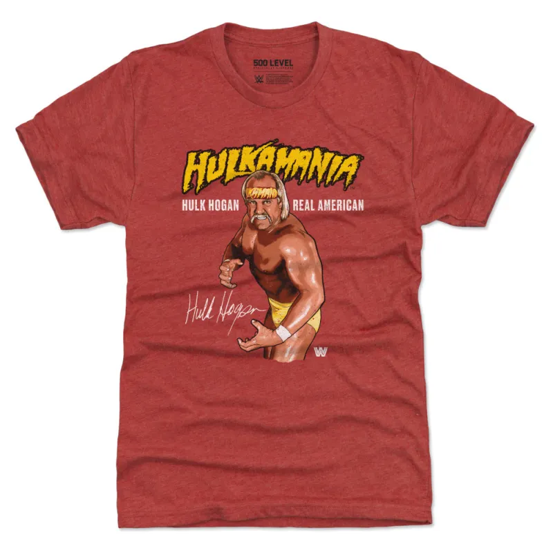 Men's 500 Level Heather Red Hulk Hogan Pose Tri-Blend T-Shirt sold by WWE
