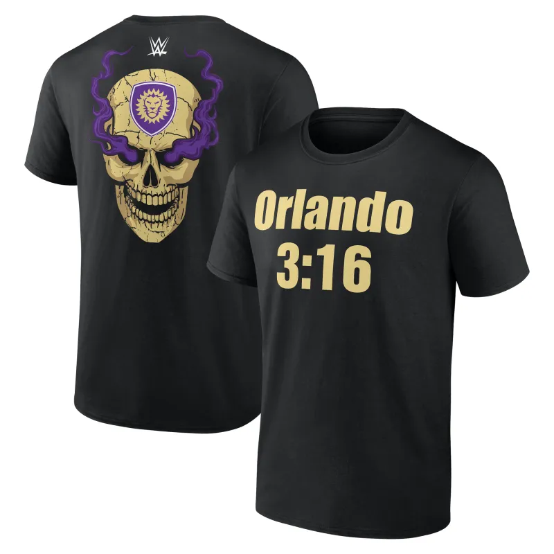 Men's Fanatics Black WWE x Orlando City SC 3:16 T-Shirt made by Fanatics