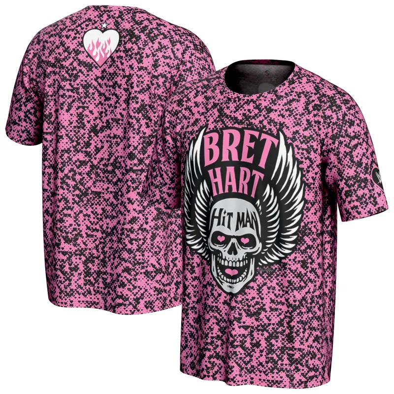 Men's ProSphere Pink Bret Hart Hitman Skull T-Shirt made by WWE