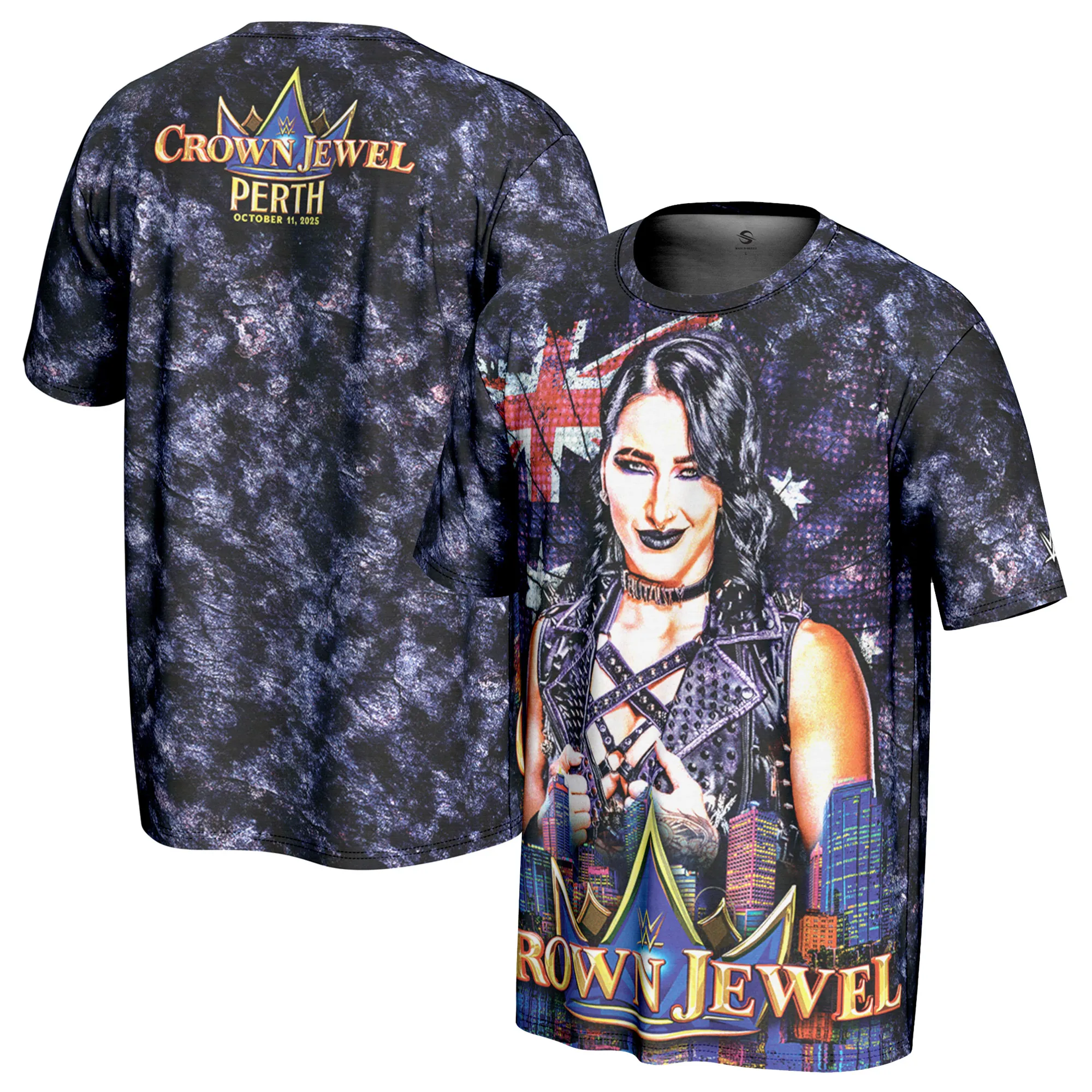 Men's ProSphere Black Rhea Ripley Crown Jewel 2025 T-Shirt sold by WWE