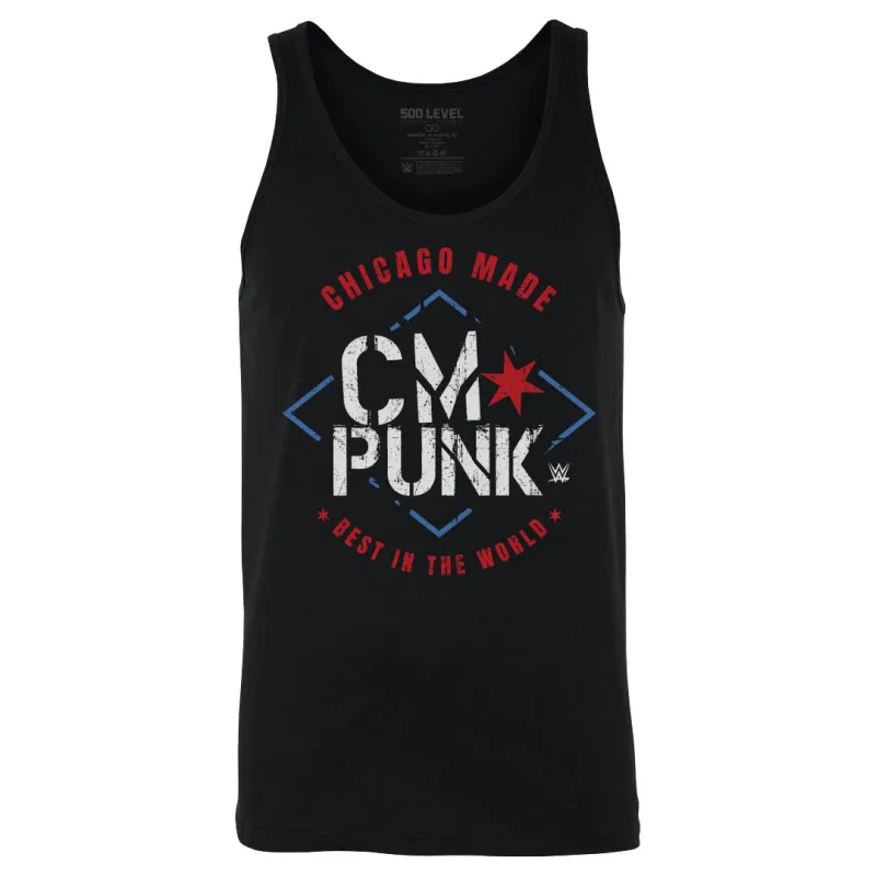 Men's 500 Level Black CM Punk Chicago Made Tank Top sold by WWE