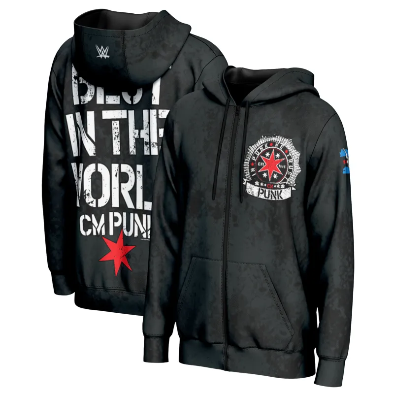 Men's ProSphere Black CM Punk In Punk We Trust Full-Zip Hoodie made by WWE