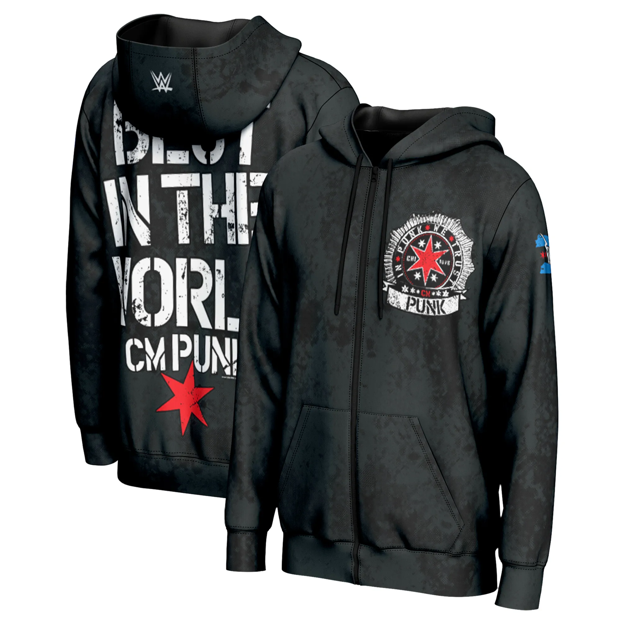 Men's ProSphere Black CM Punk In Punk We Trust Full-Zip Hoodie sold by WWE