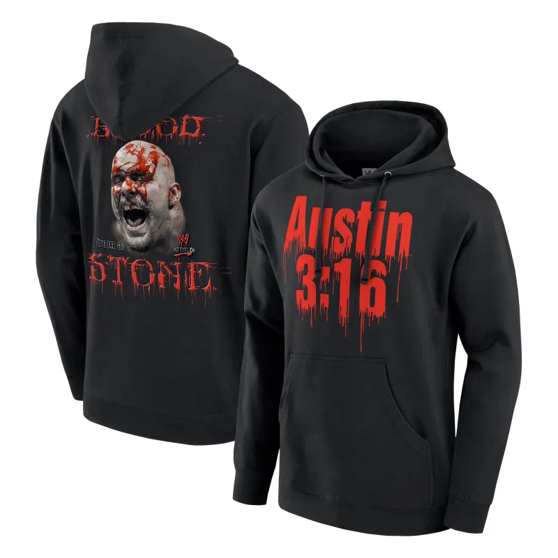 Men's Black "Stone Cold" Steve Austin Blood From A Stone Pullover Hoodie sold by WWE