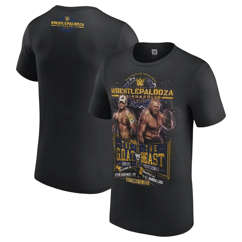 Men's Black WrestlePalooza 2025 John Cena vs. Brock Lesnar T-Shirt sold by WWE