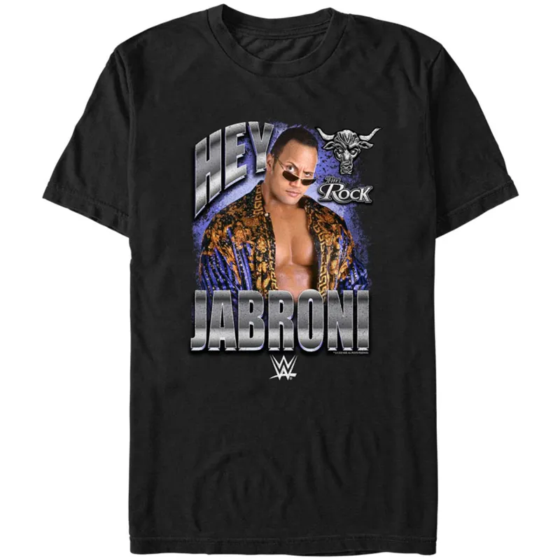 Men's Mad Engine  Black The Rock Hey Jabroni Graphic T-Shirt sold by WWE