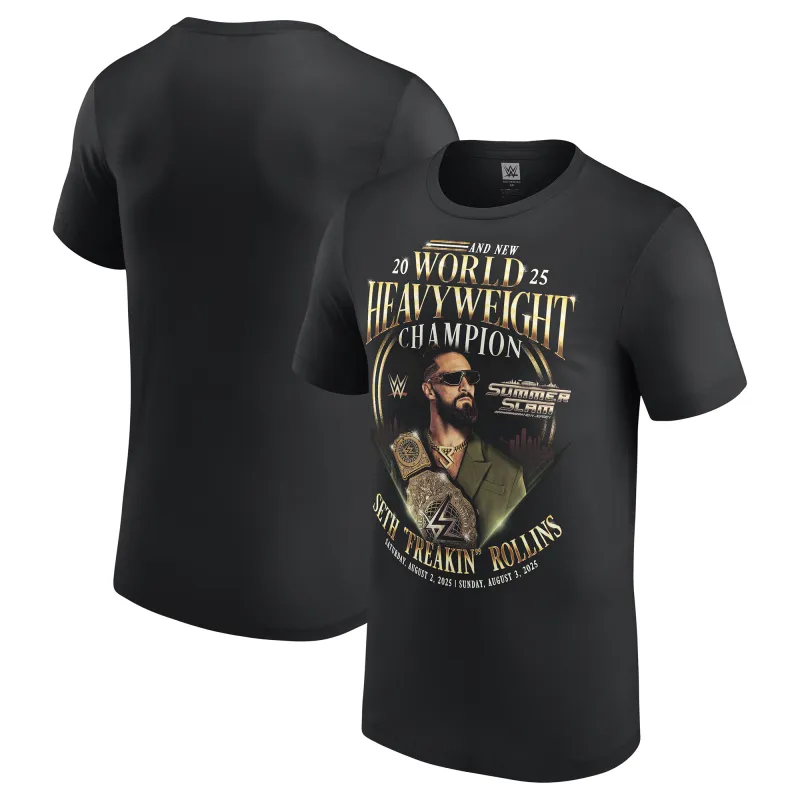 Men's Black Seth Rollins World Heavyweight Champion T-Shirt sold by WWE