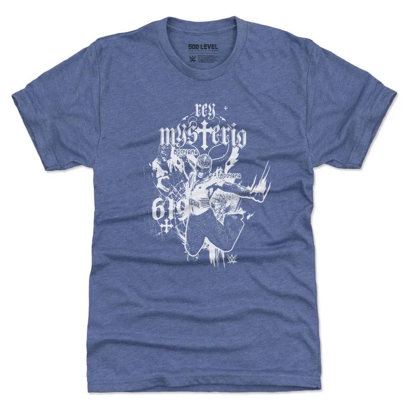 Men's 500 Level Heather Royal Rey Mysterio Mono Tri-Blend T-Shirt sold by WWE