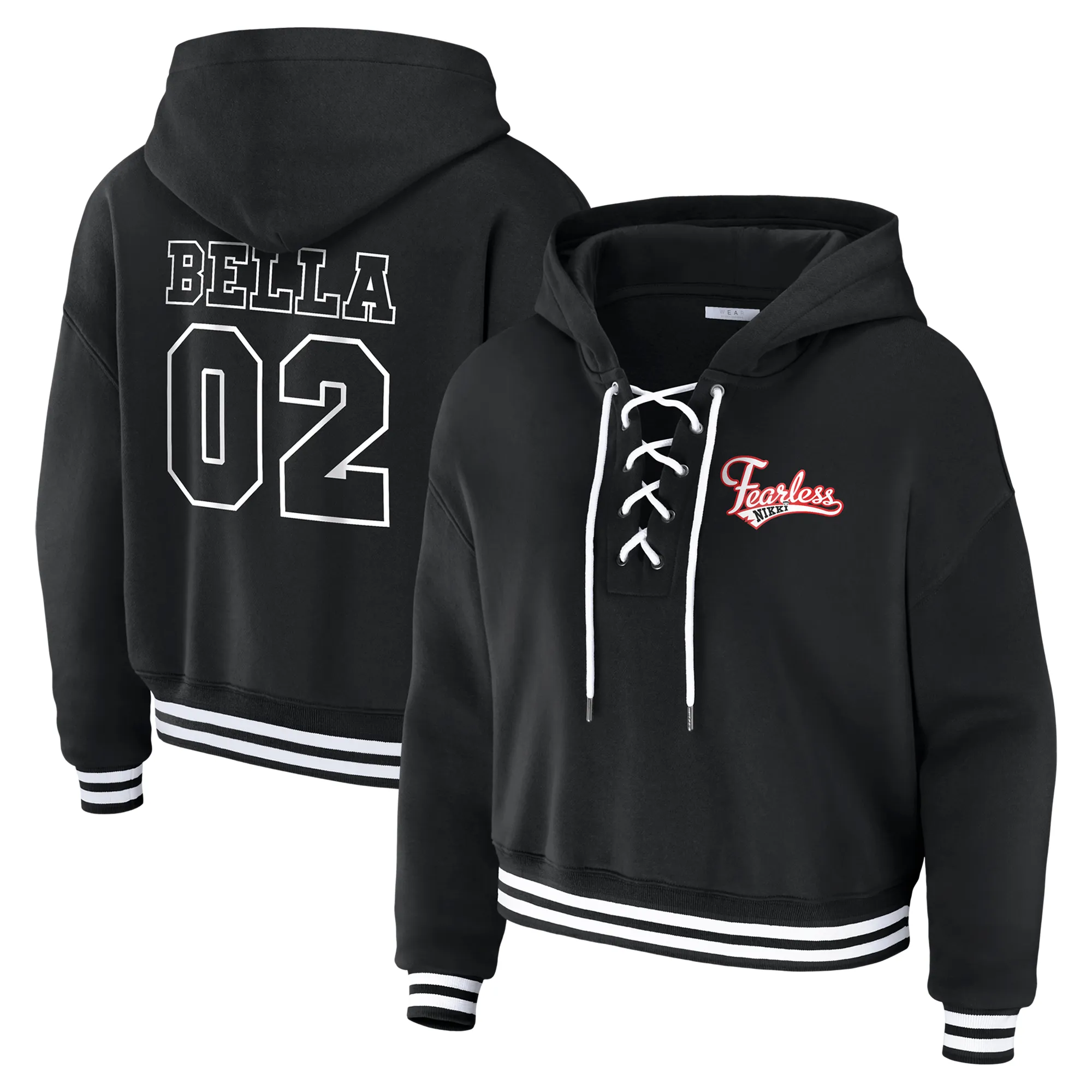 Women's WEAR by Erin Andrews Black Nikki Bella Fearless Lace-Up Pullover Hoodie sold by WWE