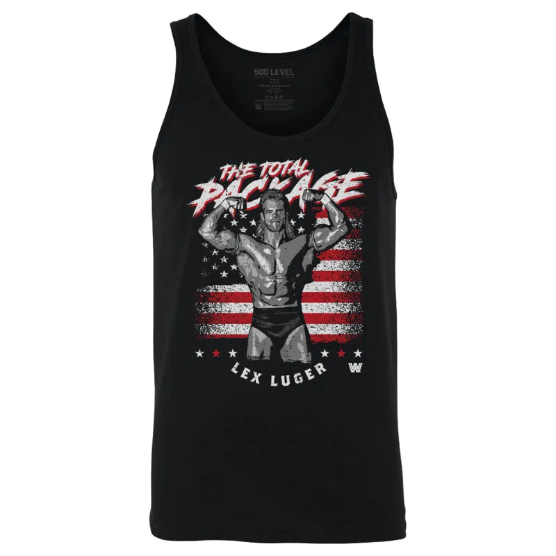 Men's 500 Level Black Lex Luger American Flag Tank Top sold by WWE