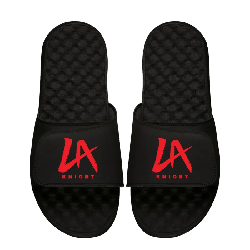Unisex ISlide Black LA Knight Wordmark Logo Slide Sandals sold by WWE