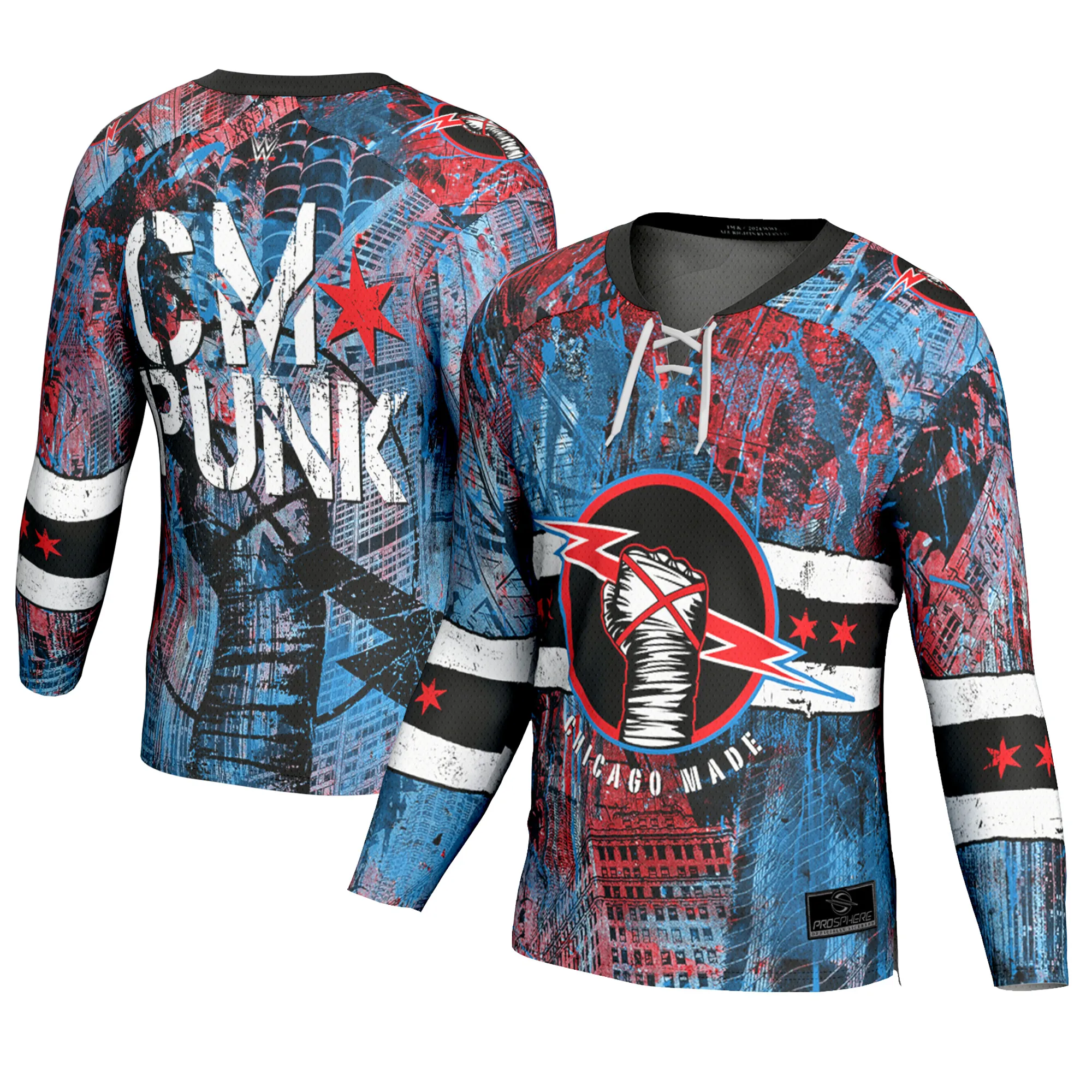 Men's ProSphere Black CM Punk Chicago Made Hockey Fashion Jersey sold by WWE