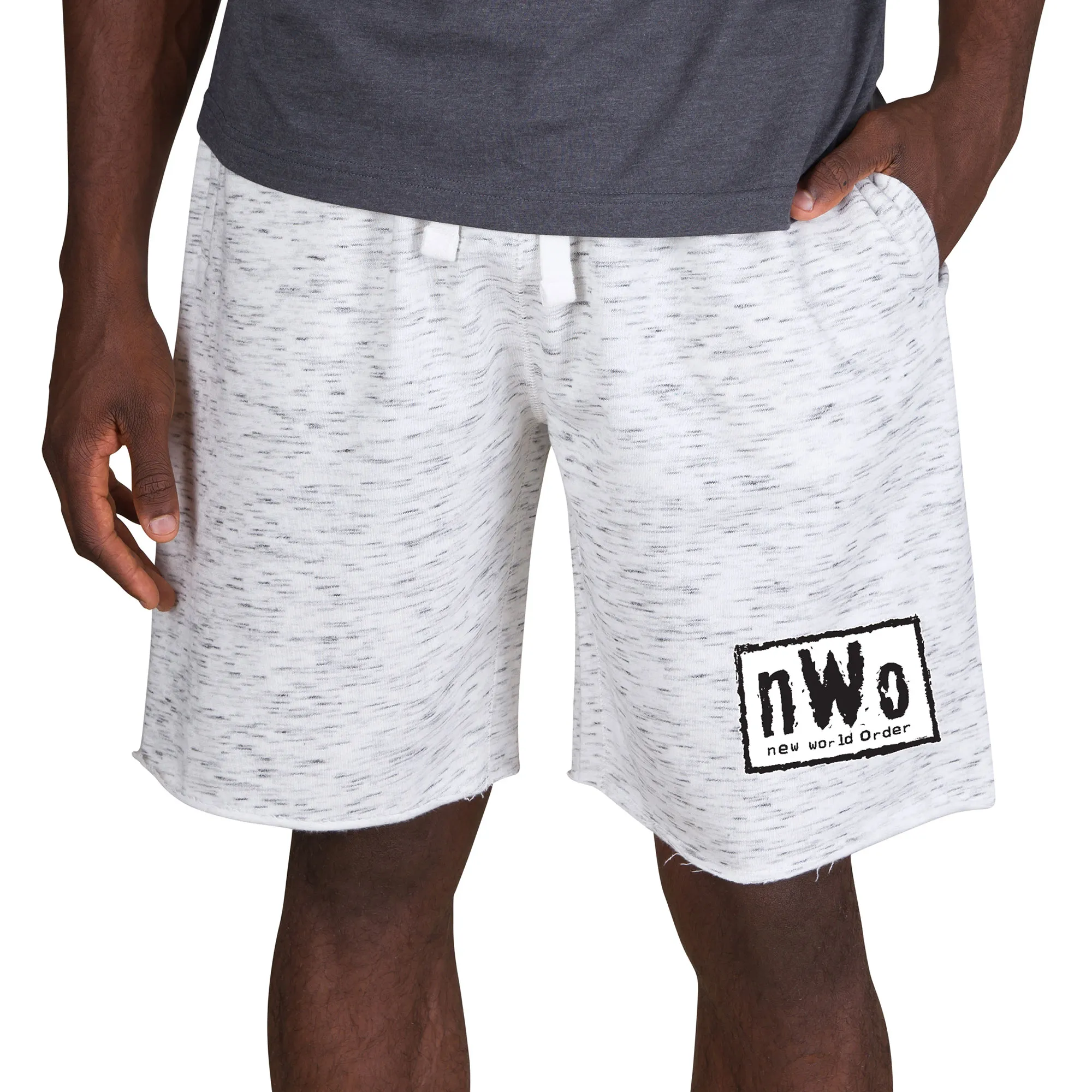 Men's Concepts Sport White/Charcoal nWo Alley Fleece Shorts sold by WWE