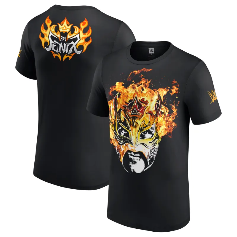 Men's Black Rey Fenix Flaming Mask T-Shirt sold by WWE
