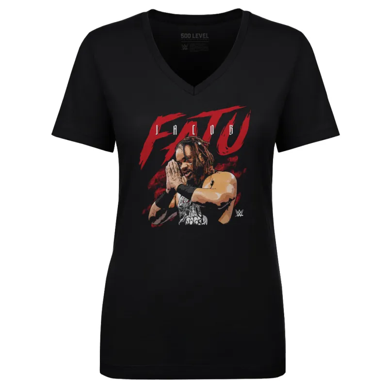 Women's 500 Level Black Jacob Fatu Name Grunge V-Neck T-Shirt sold by WWE