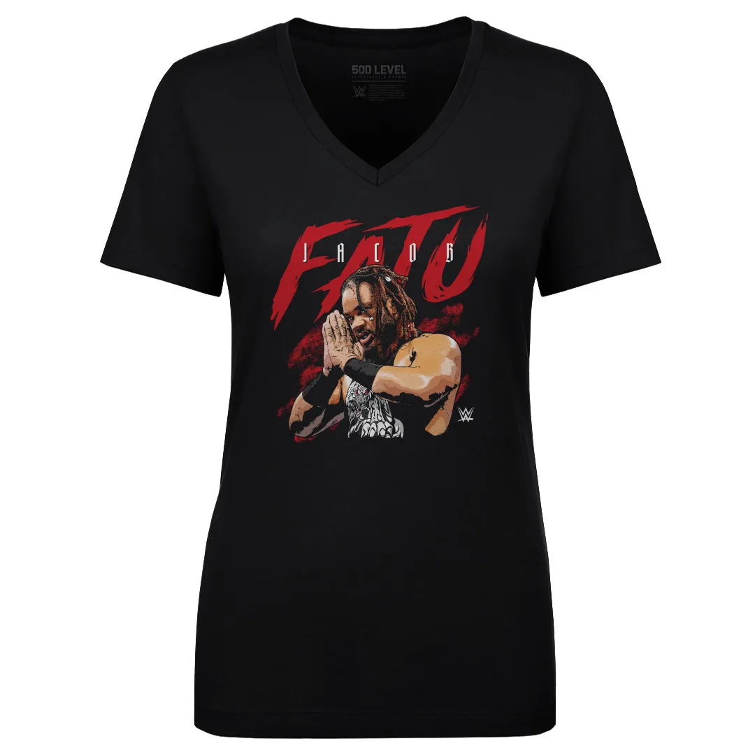 Women's 500 Level Black Jacob Fatu Name Grunge V-Neck T-Shirt sold by WWE
