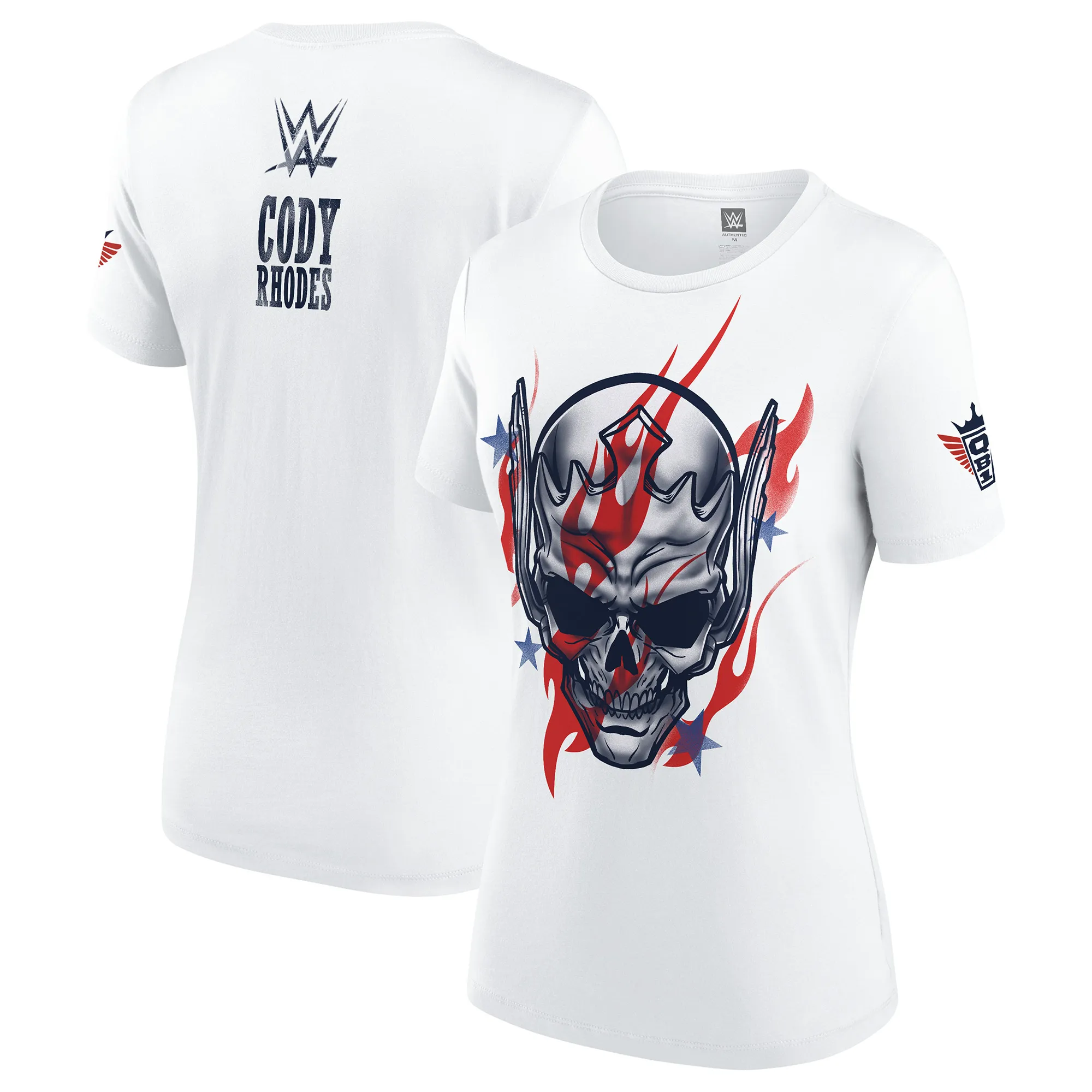 Women's White Cody Rhodes Stars & Stripes Nightmare T-Shirt sold by WWE