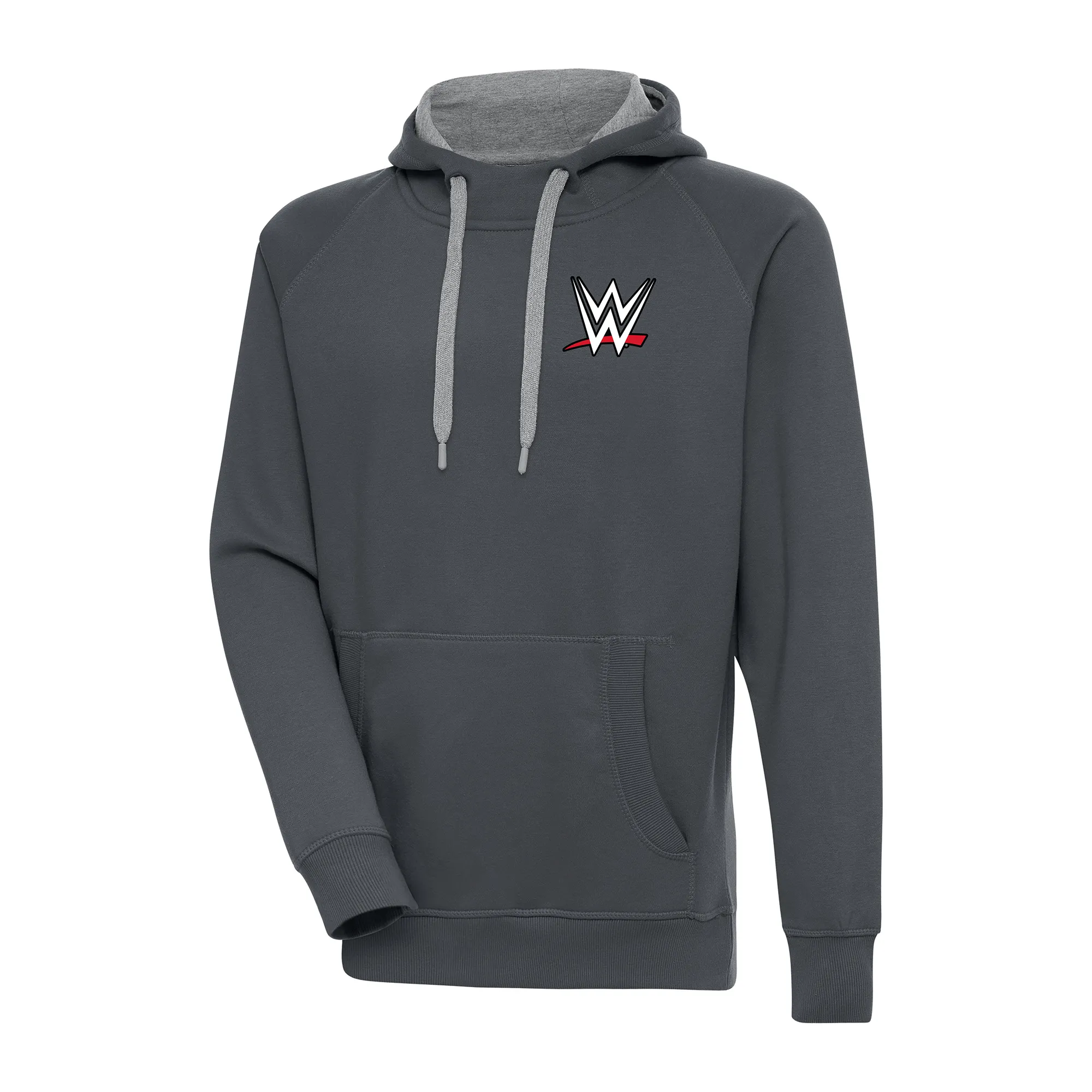 Men's Antigua Charcoal WWE Victory Pullover Hoodie sold by WWE