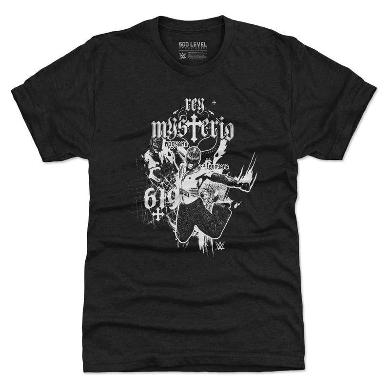 Men's 500 Level Heather Black Rey Mysterio Mono Tri-Blend T-Shirt sold by WWE