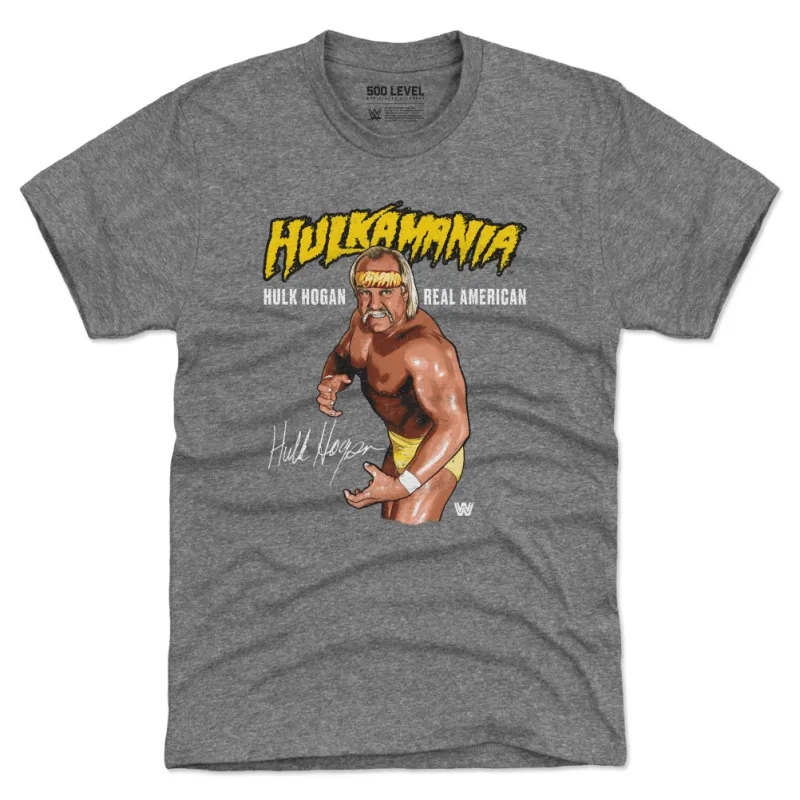 Men's 500 Level Heather Black Hulk Hogan Pose Tri-Blend T-Shirt sold by WWE