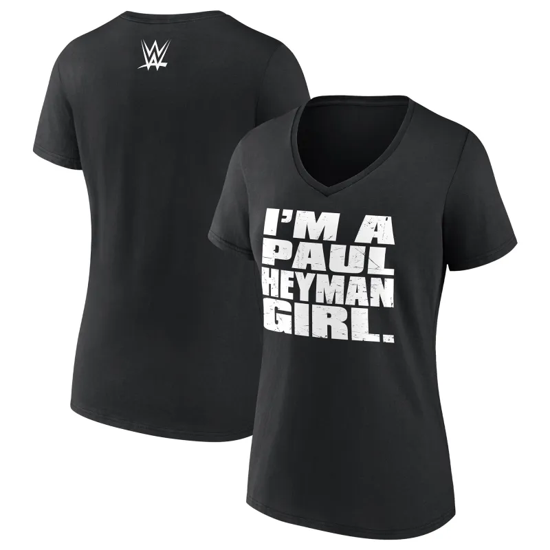 Women's Black Paul Heyman I'm A Paul Heyman Girl V-Neck T-Shirt made by WWE