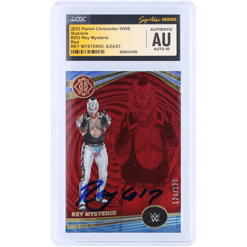 Rey Mysterio WWE Autographed 2023 Panini Chronicles Illusions Red #253 #/199 CGC Fanatics Witnessed Authenticated 10 Card sold by WWE