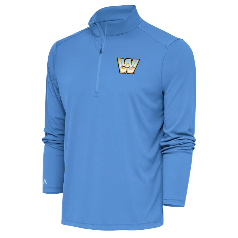 Men's Antigua  Powder Blue WWE Tribute Quarter-Zip Pullover Top sold by WWE