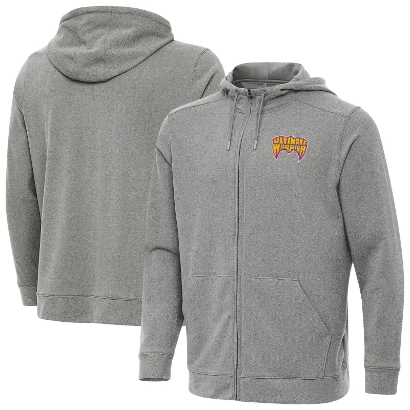 Men's Antigua Heather Gray The Ultimate Warrior Effortless Full-Zip Hoodie sold by WWE