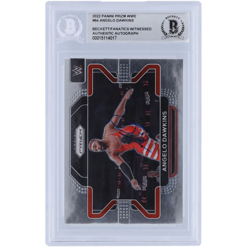 Angelo Dawkins WWE Autographed 2022 Panini Prizm #64 Beckett Fanatics Witnessed Authenticated Card sold by WWE