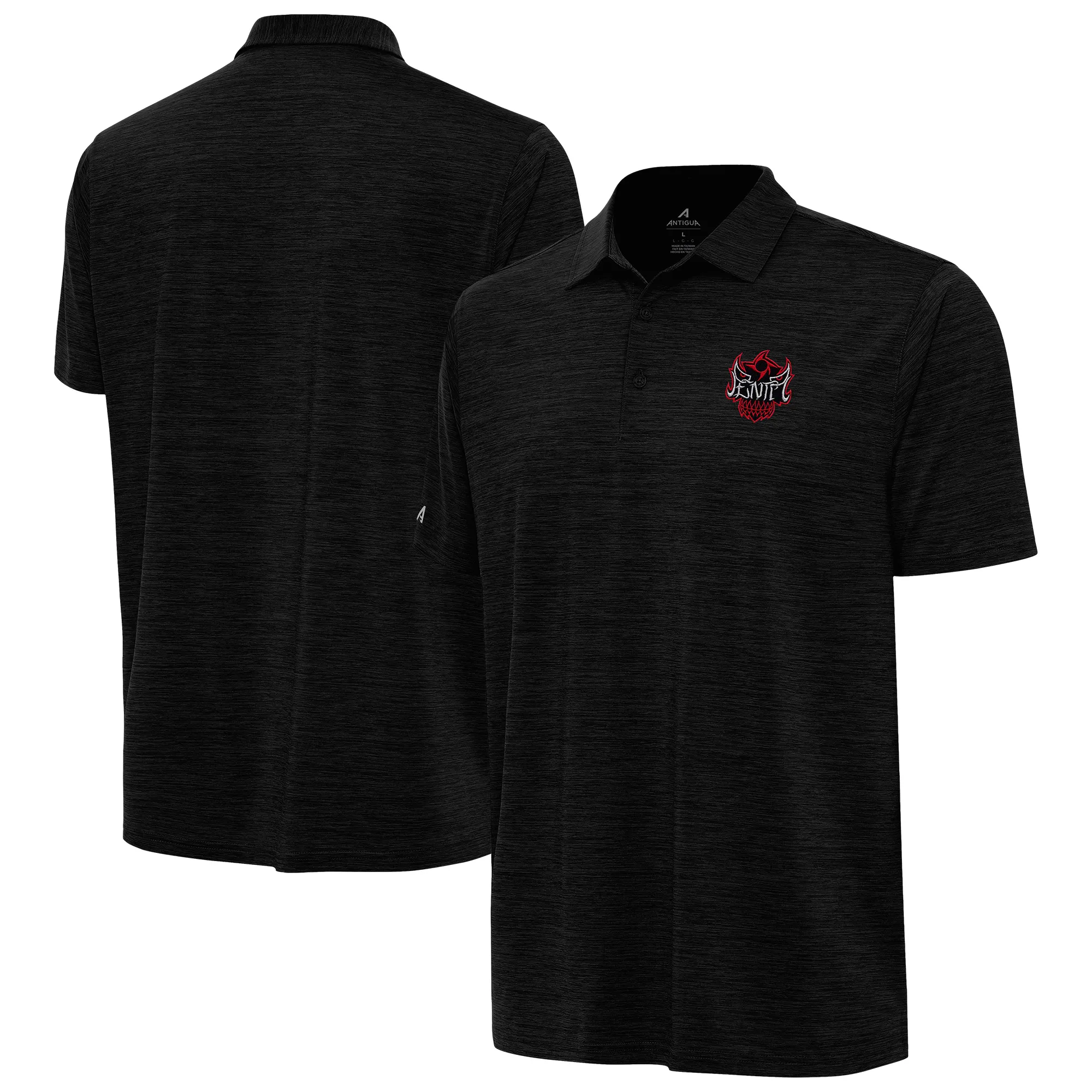 Men's Antigua Heather Black Penta Layout Polo sold by WWE