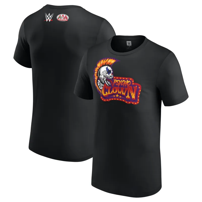 Men's Black Psycho Clown AAA Mohawk Skull T-Shirt made by WWE