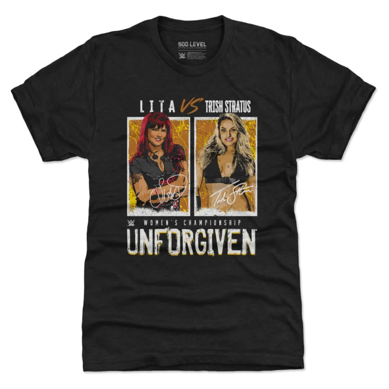 Men's 500 Level  Heather Black Trish Stratus Vs. Lita Match Premium Tri-Blend T-Shirt sold by WWE