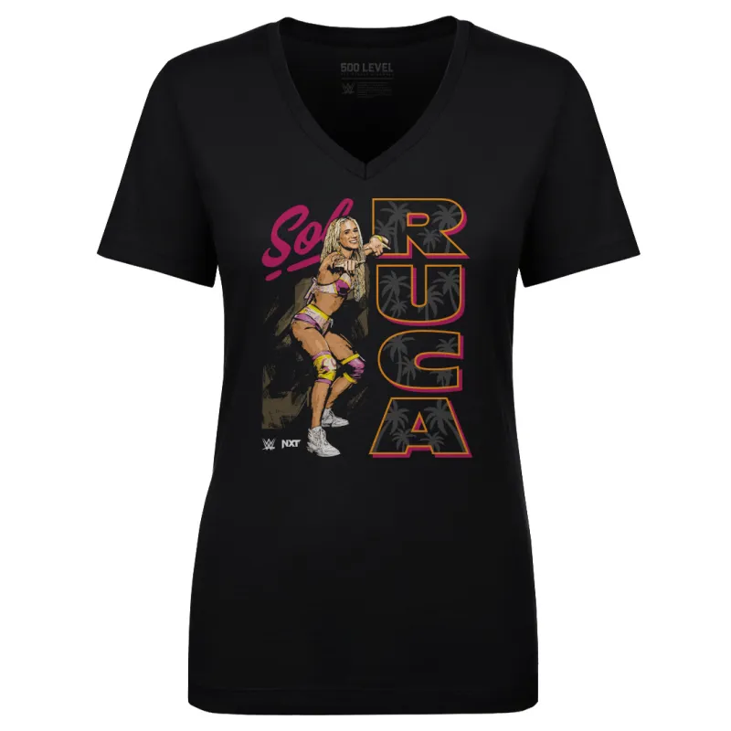Women's  500 Level Black Sol Ruca Vertical Name V-Neck T-Shirt sold by WWE