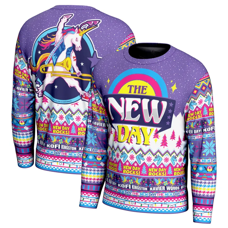 Men's ProSphere Purple The New Day Holiday Sweater sold by WWE