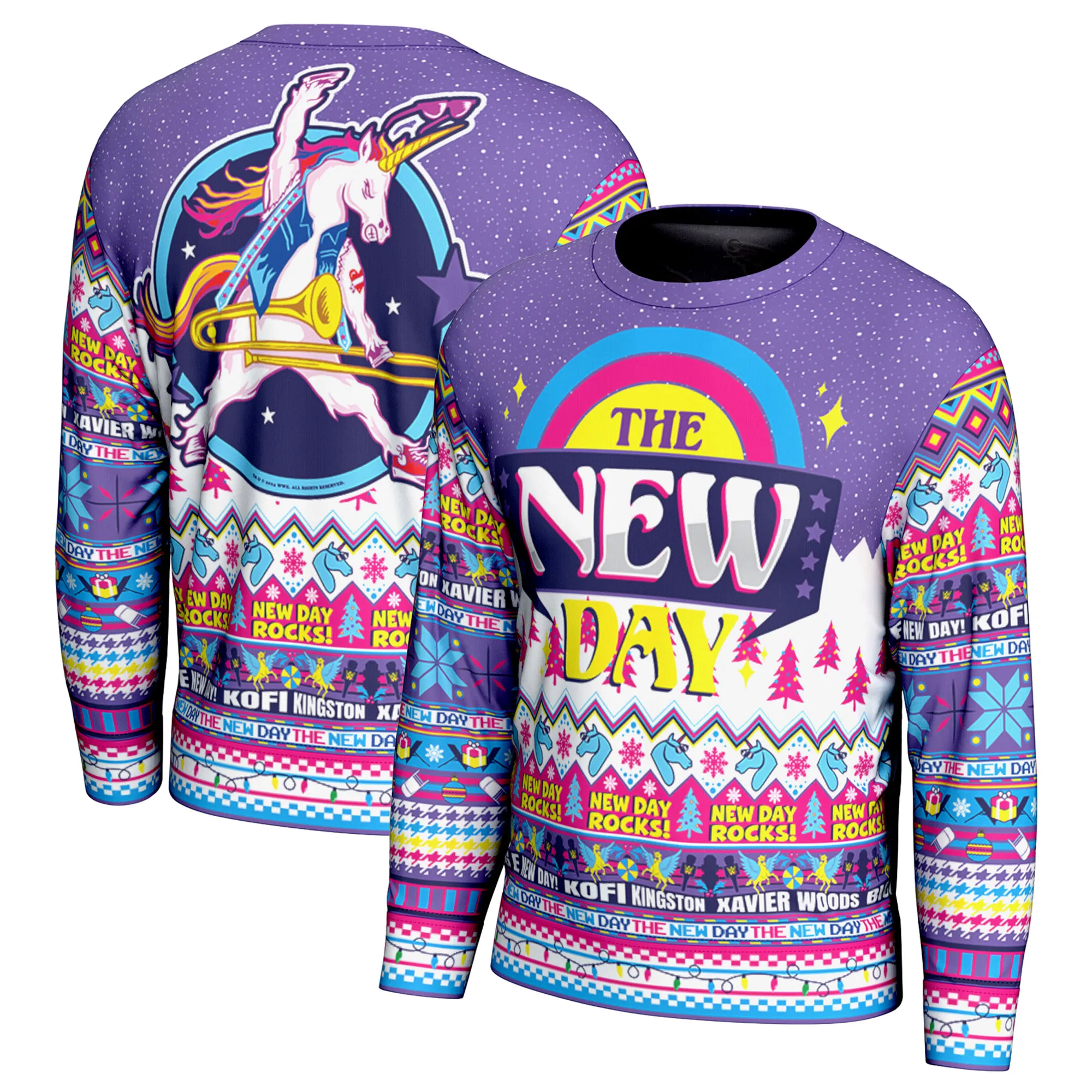 Men's ProSphere Purple The New Day Holiday Sweater sold by WWE