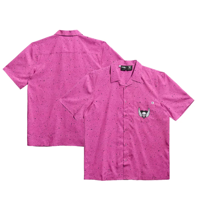 Men's Chalk Line Pink Bret Hart Speckle Button-Up Shirt sold by WWE