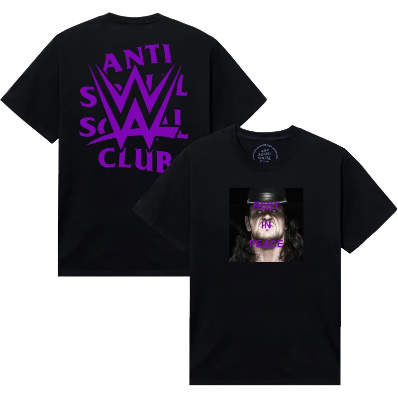 Men's AntiSocialSocialClub x WWE Black The Undertaker Rest In Peace T-Shirt sold by WWE