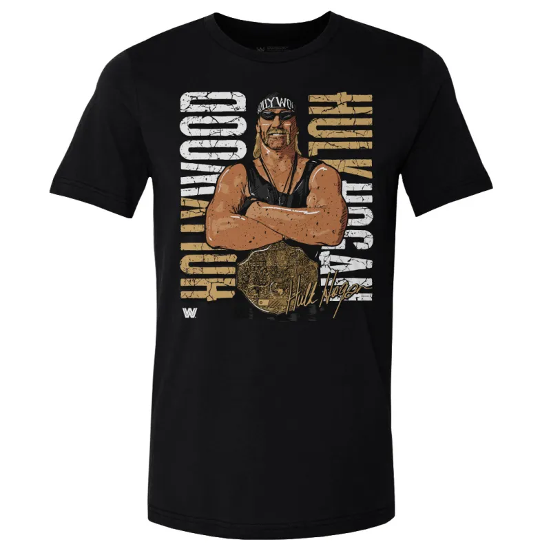 Men's 500 Level Black Hulk Hogan Hollywood Championship T-Shirt sold by WWE
