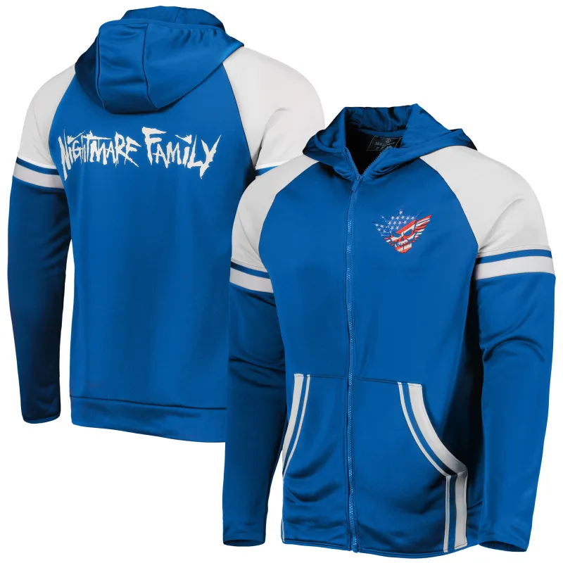 Men's Blue Cody Rhodes Nightmare Family Raglan Full-Zip Hoodie sold by WWE