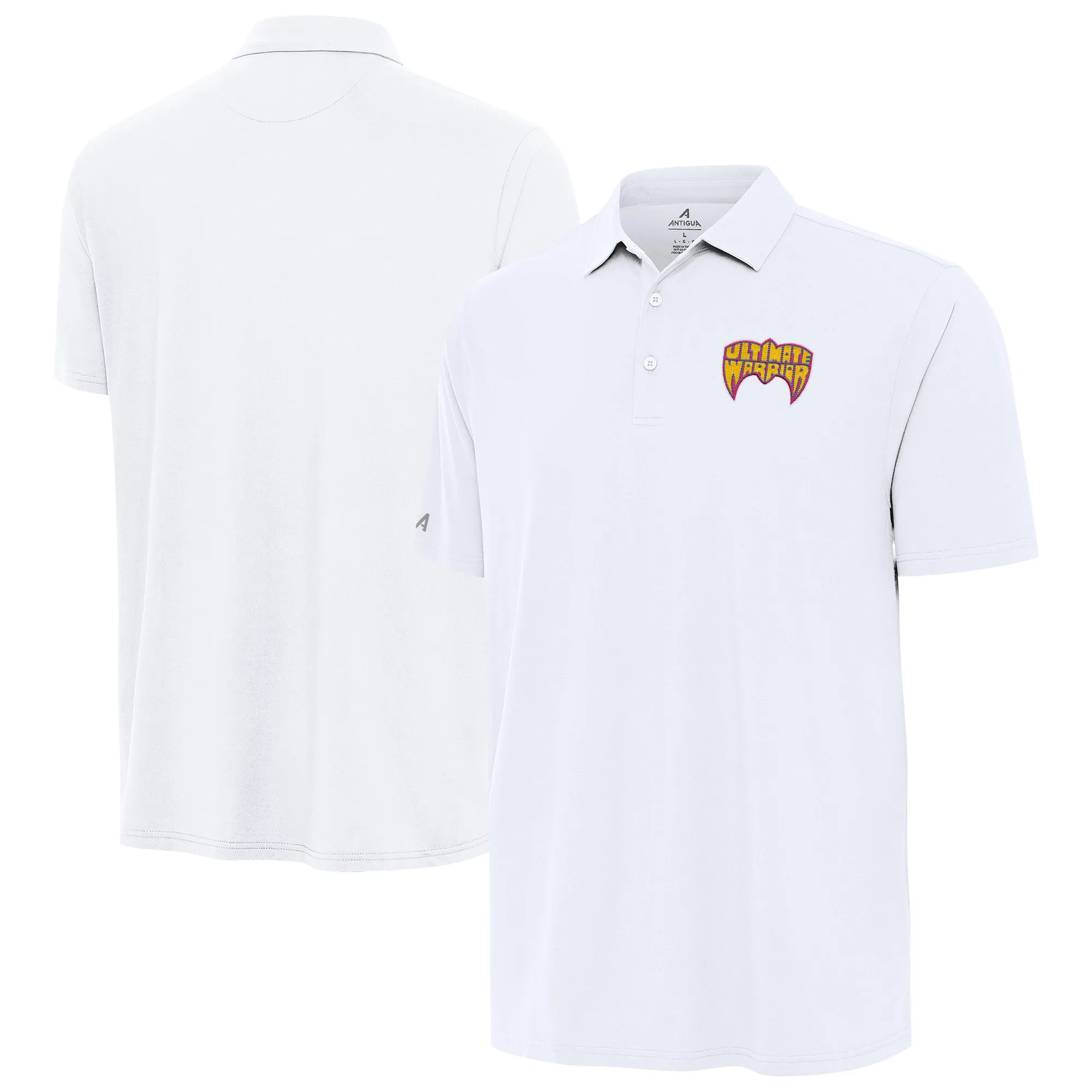 Men's Antigua White The Ultimate Warrior Era Polo sold by WWE