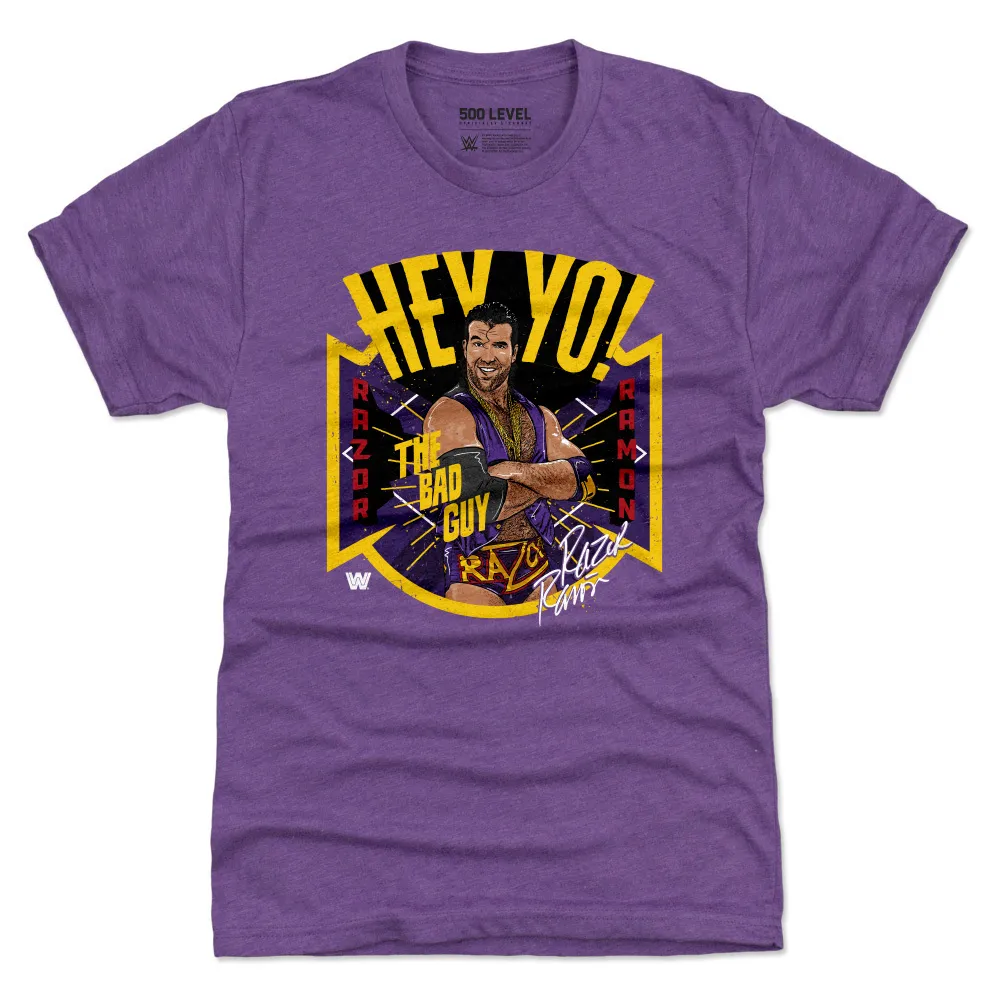 Men's 500 Level Heather Purple Razor Ramon Hey Yo Premium Tri-Blend T-Shirt sold by WWE