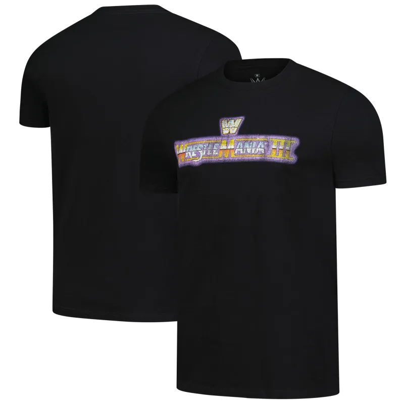 Men's Ripple Junction Black WrestleMania III Logo T-Shirt sold by WWE