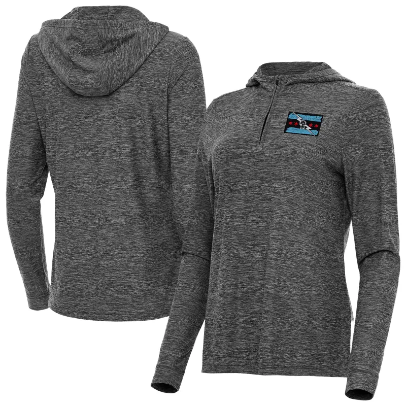 Women's Antigua Heather Black CM Punk Daybreak Quarter-Zip Hoodie sold by WWE