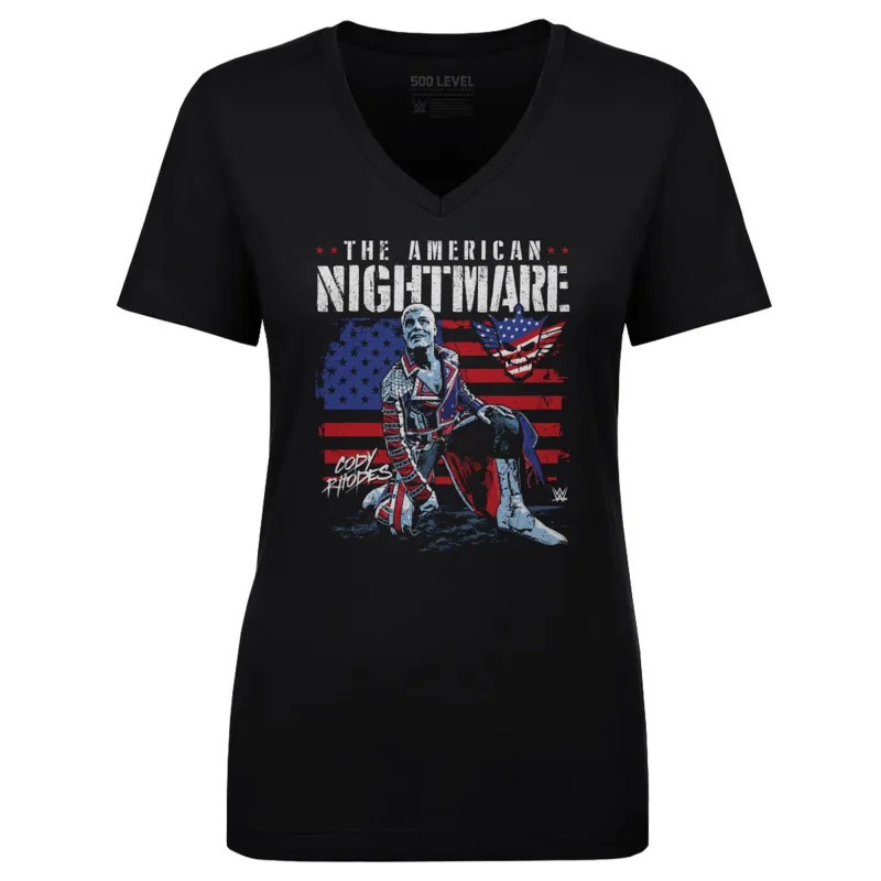 Women's 500 Level Black Cody Rhodes American Flag V-Neck T-Shirt made by 500 Level