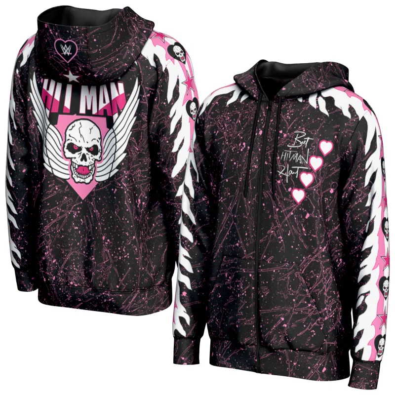 Men's ProSphere Black Bret Hart Hearts Full-Zip Hoodie sold by WWE