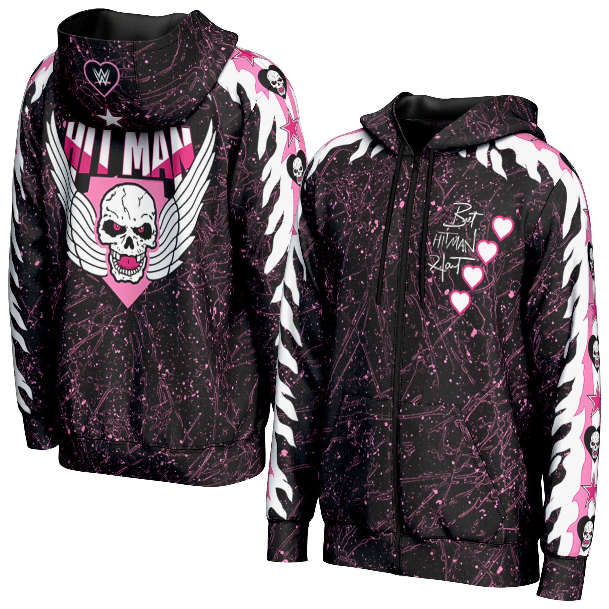 Men's ProSphere Black Bret Hart Hearts Full-Zip Hoodie sold by WWE