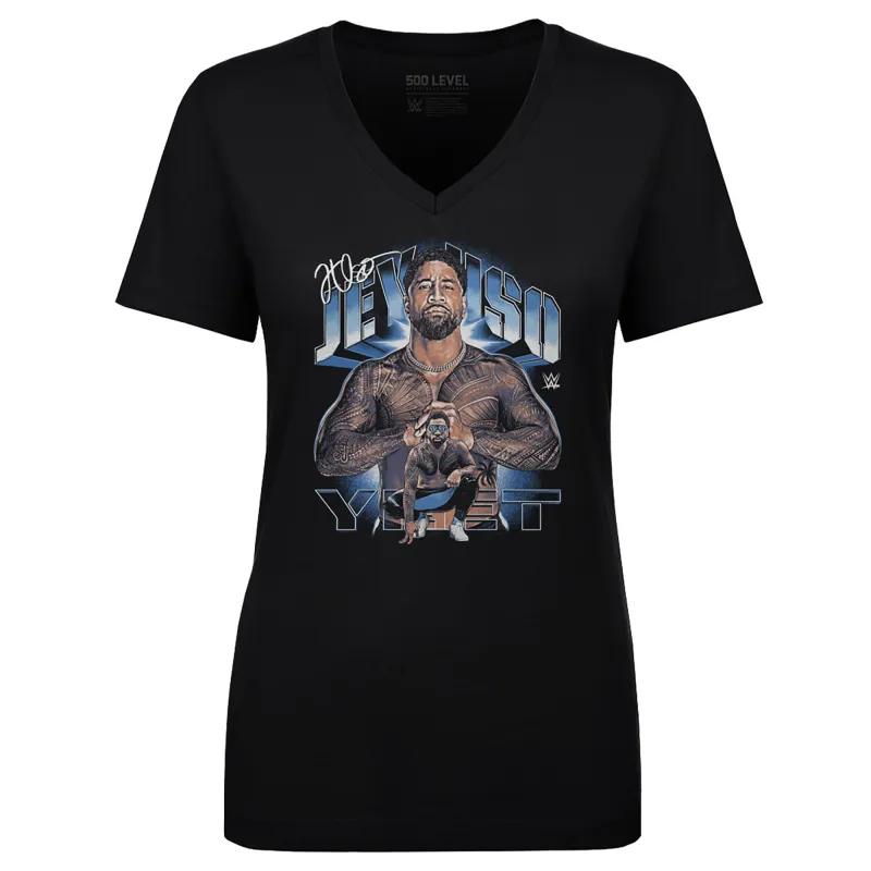 Women's 500 Level Black Jey Uso Vintage Superstar V-Neck T-Shirt made by 500 Level