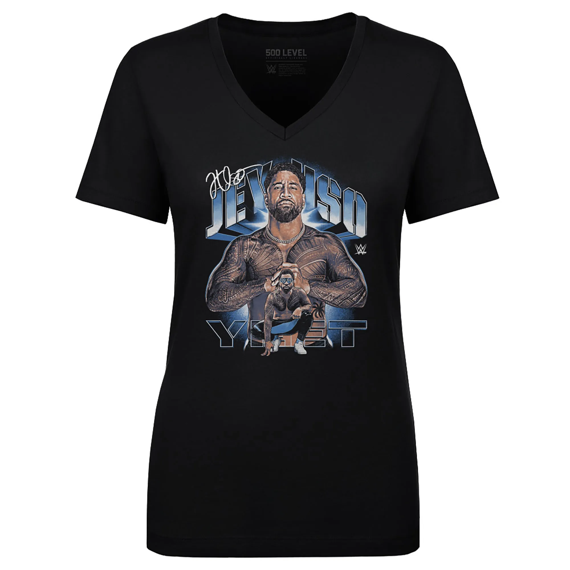 Women's 500 Level Black Jey Uso Vintage Superstar V-Neck T-Shirt sold by WWE