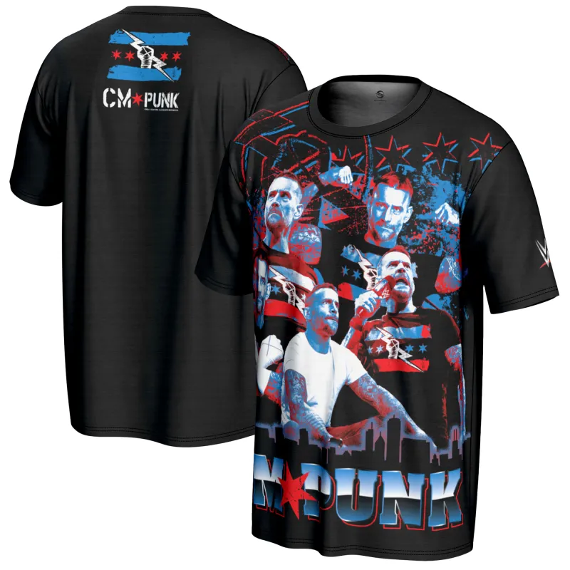 Men's ProSphere Black CM Punk Sublimated T-Shirt sold by WWE